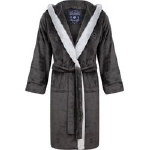 Dressing Gown Men’s Buckingham Soft Fleece Bonded Dressing Gown with Hood in Dark Grey / L – Tokyo Laundry