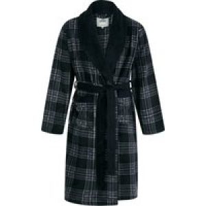 Dressing Gown Men’s Conrad Plaid Check Design Soft Fleece Dressing Gown in Black / L – Tokyo Laundry