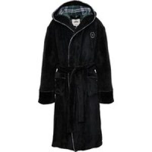 Dressing Gown Men’s Beaufort Soft Fleece Bonded Dressing Gown with Check Lined Hood in Black / L – Tokyo Laundry