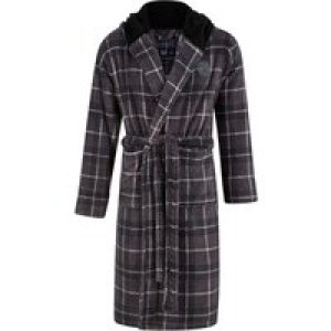 Dressing Gown Men’s Ramsden Plaid Design Soft Fleece Dressing Gown with Hood in Grey Check / L – Tokyo Laundry