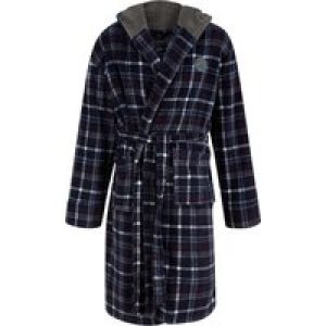 Dressing Gown Men’s Mainway Plaid Design Soft Fleece Dressing Gown with Hood in Navy Check / L – Tokyo Laundry