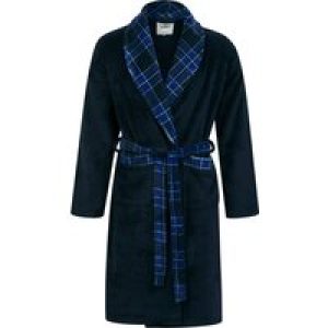 Dressing Gown Men’s Domas Soft Fleece Plaid Check Trim Dressing Gown in Sky Captain Navy / L – Tokyo Laundry