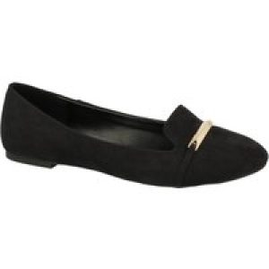 Shoes Sofia Gold Bar Front Suedette Loafers in Black / UK 3 – Tokyo Laundry