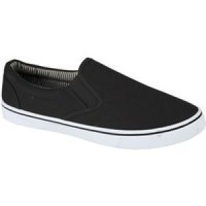 Shoes Boston Slip On Canvas Trainers In All Black / White / UK 12 – Tokyo Laundry