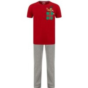 Loungewear Men’s Rudolph Pocket 2pc Lounge Pyjama Set in Red / Mid Grey Marl – Merry Christmas / L – Tokyo Laundry