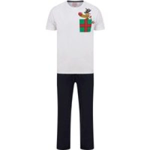Loungewear Men’s Rudolph Pocket 2pc Lounge Pyjama Set in White / Navy – Merry Christmas / S – Tokyo Laundry