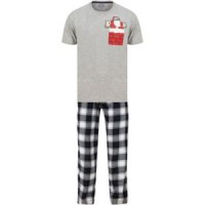 Loungewear Men’s Santa Pocket 2pc Lounge Pyjama Set in Light Grey Marl / Navy White Check – Merry Christmas / L – Tokyo Laundry