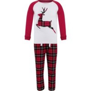 Loungewear Girl’s Reindeer 2pc Lounge Set in Red / Red Black Check – Merry Christmas Kids (4-12yrs) / 4-5 Years – Tokyo Laundry