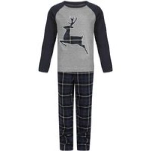 Loungewear Boy’s Reindeer 2pc Lounge Set in Light Grey Marl / Navy Black Check – Merry Christmas Kids (4-12yrs) / 4-5 Years – Tokyo Laundry