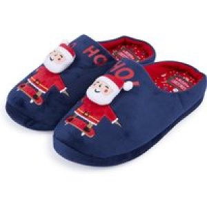 Slippers Men’s Ho Ho Santa 3D Christmas Mule Slippers in Navy – Merry Christmas / 9-10 (43-44) – Tokyo Laundry