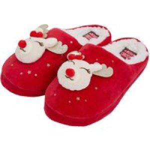 Slippers Women’s Glimmer 3D Rudolph Reindeer Sherpa Lined Christmas Mule Slippers in Red – Merry Christmas / 5-6 (38-39) – Tokyo Laundry