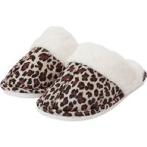 Slippers Bogota Faux Suede Mule Slippers with Faux Fur Lining & Trim in Beige Leopard / 7-8 (40-41) – Tokyo Laundry