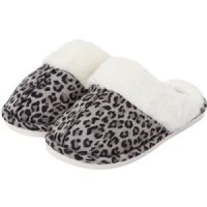 Slippers Bogota Faux Suede Mule Slippers with Faux Fur Lining & Trim in Grey Leopard / 3-4 (36-37) – Tokyo Laundry