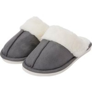 Slippers Rio Faux Suede Mule Slippers with Faux Fur Lining & Trim in Grey / 7-8 (40-41) – Tokyo Laundry