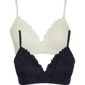 Bra Myla Non-Wired Soft Padded Lace Texture (2 Pack) Bra in Snow White / Peacoat Blue / L – Tokyo Laundry