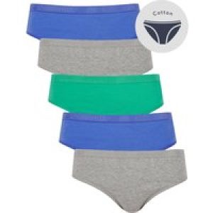 Womens Underwear Jean (5 Pack) Cotton Assorted Briefs in Light Grey Marl / Baja Blue / Peacock Green / M – Tokyo Laundry