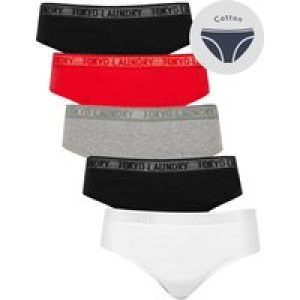 Womens Underwear Ayla (5 Pack) Cotton Assorted Briefs with Mesh Waistband in Snow White / Jet Black / Light Grey Marl / Fiery Red / M – Tokyo Laundry