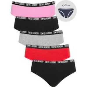 Womens Underwear Zara 3 (5 Pack) Cotton Assorted Briefs in Moonlight Mauve / Jet Black / Light Grey Marl / Mars Red / S – Tokyo Laundry
