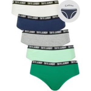 Womens Underwear Zara 8 (5 Pack) Cotton Assorted Briefs in Parakeet Green / Birds Egg Green / Light Grey Marl / Gray Blue / Sugar Swizzle / XS – Tokyo Laundry