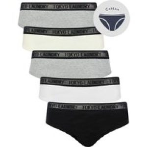Womens Underwear Ayla 5 (5 Pack) Cotton Assorted Briefs with Mesh Waistband in Jet Black / Bright White / Light Grey Marl / Jet Stream / L – Tokyo Laundry