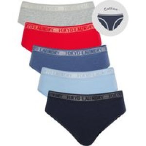 Womens Underwear Ayla 3 (5 Pack) Cotton Assorted Briefs with Mesh Waistband in Peacoat / Hydrangea Blue / Gray Blue / Urban Red / Light Grey Marl / M – Tokyo Laundry