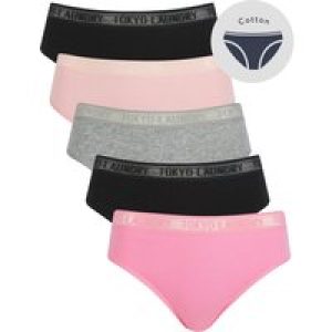 Womens Underwear Ayla 4 (5 Pack) Cotton Assorted Briefs with Mesh Waistband in Moonlight Mauve / Jet Black / Light Grey Marl / Bleached Mauve / M – Tokyo Laundry