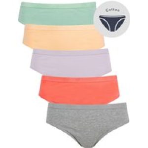 Womens Underwear Evie (5 Pack) Cotton Assorted Briefs in Light Grey Marl / Shell Pink / Orchid Petal / Peach Parfait / Surf Spray / M – Tokyo Laundry