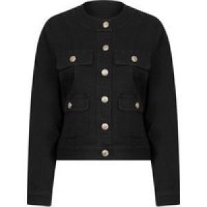 Coats / Jackets Morlich Women’s Stretch Cotton Collarless Denim Jacket in Black – Amara Reya / 14 – Tokyo Laundry