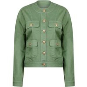 Coats / Jackets Morlich Women’s Stretch Cotton Collarless Denim Jacket in Sage Green – Amara Reya / 16 – Tokyo Laundry