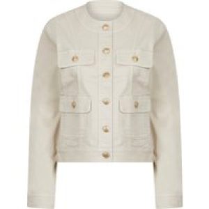 Coats / Jackets Morlich Women’s Stretch Cotton Collarless Denim Jacket in Ivory – Amara Reya / 10 – Tokyo Laundry