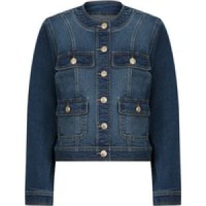 Coats / Jackets Calgary Women’s Stretch Cotton Collarless Denim Jacket in Mid Blue – Amara Reya / 20 – Tokyo Laundry