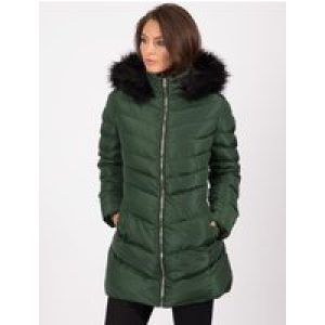 Coats / Jackets Lotus Longline Quilted Puffer Coat with Faux Fur Trim Hood in Dark Green / 8 – Tokyo Laundry