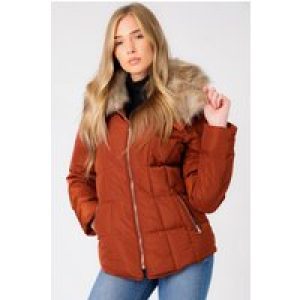 Coats / Jackets Bertie Funnel Neck Quilted Puffer Jacket With Detachable Fur Trim In Smoked Paprika / 10 – Tokyo Laundry