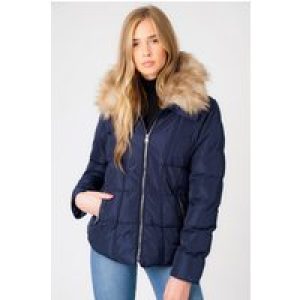 Coats / Jackets Bertie Funnel Neck Quilted Puffer Jacket With Detachable Fur Trim In Peacoat Blue / 10 – Tokyo Laundry