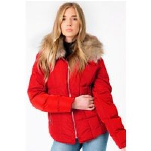 Coats / Jackets Bertie Funnel Neck Quilted Puffer Jacket With Detachable Fur Trim In Crimson / 10 – Tokyo Laundry