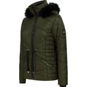 Coats / Jackets Featherington High Shine Quilted Hooded Puffer Jacket With Faux Fur Trim in Khaki / 10 – Tokyo Laundry