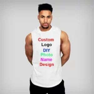 Customized Brand Logo Gym Hooded Sleeveless Shirt Men DIY Graphics Printing Mens Bodybuilding Fitness Workout Tank Top
