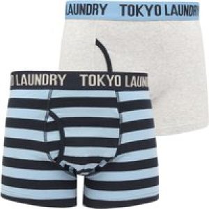 Mens Underwear Newtown 2 (2 Pack) Striped Boxer Shorts Set in Allure Blue / Light Grey Marl / S – Tokyo Laundry