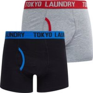 Mens Underwear Sadiki (2 Pack) Boxer Shorts Set in Jet Blue / Barados Cherry / S – Tokyo Laundry