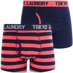 Mens Underwear Saber (2 Pack) Striped Boxer Shorts Set in Dubarry Coral / Sky Captain Navy / S – Tokyo Laundry