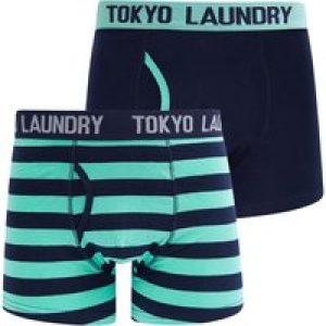 Mens Underwear Saber (2 Pack) Striped Boxer Shorts Set in Dusty Jade Green / Sky Captain Navy / S – Tokyo Laundry