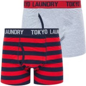 Mens Underwear Samein (2 Pack) Striped Boxer Shorts Set in Barados Cherry / Light Grey Marl / S – Tokyo Laundry