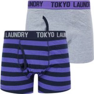 Mens Underwear Samein (2 Pack) Striped Boxer Shorts Set in Purple Opulence / Light Grey Marl / S – Tokyo Laundry