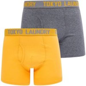 Mens Underwear Lumber (2 Pack) Boxer Shorts Set in Artisan’s Gold / Mid Grey Marl / S – Tokyo Laundry
