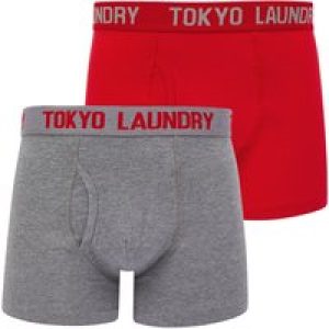 Mens Underwear Lumber 2 (2 Pack) Boxer Shorts Set in Mars Red / Mid Grey Marl / M – Tokyo Laundry