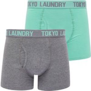 Mens Underwear Lumber 2 (2 Pack) Boxer Shorts Set in Dusty Jade Green / Mid Grey Marl / S – Tokyo Laundry