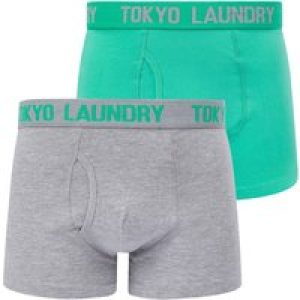 Mens Underwear Tower 2 (2 Pack) Boxer Shorts Set in Atlantis Green / Light Grey Marl / S – Tokyo Laundry