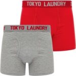 Mens Underwear Tower 2 (2 Pack) Boxer Shorts Set in Mars Red / Light Grey Marl / S – Tokyo Laundry