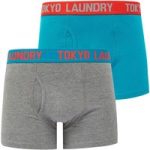 Mens Underwear Deas (2 Pack) Boxer Shorts Set in Caribbean Sea Marl / Mid Grey Marl / S – Tokyo Laundry