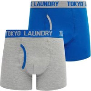 Mens Underwear Budworth (2 Pack) Boxer Shorts Set in Light Grey Marl / Jet Blue / M – Tokyo Laundry